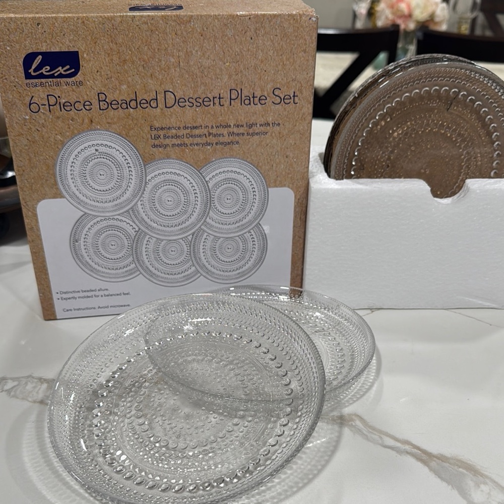 Clear Glass Beaded Dessert Plate Set